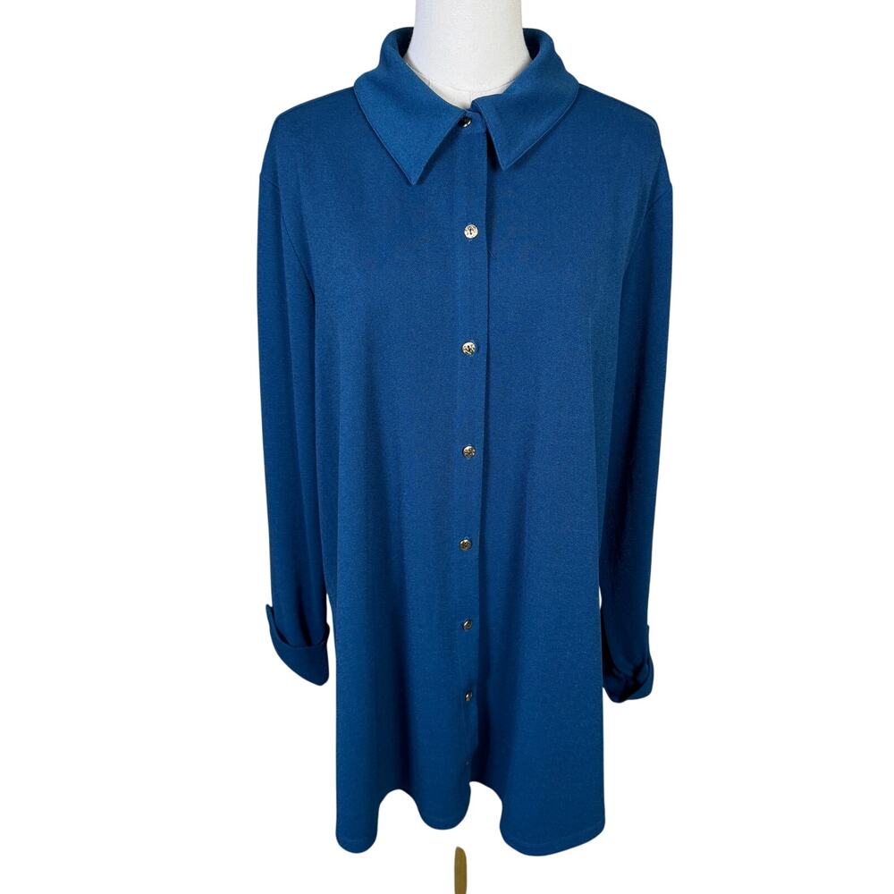 Susan Graver Passport Knit Button Up Long Shirt US Women's 2X Plus